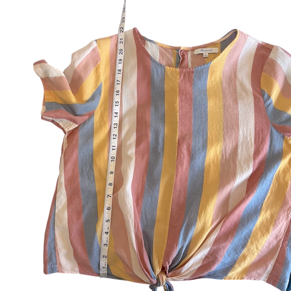 Madewell Button Back Tie Tee in Sherbet Stripe Short Sleeve Cotton Blouse Beach - Picture 10 of 10